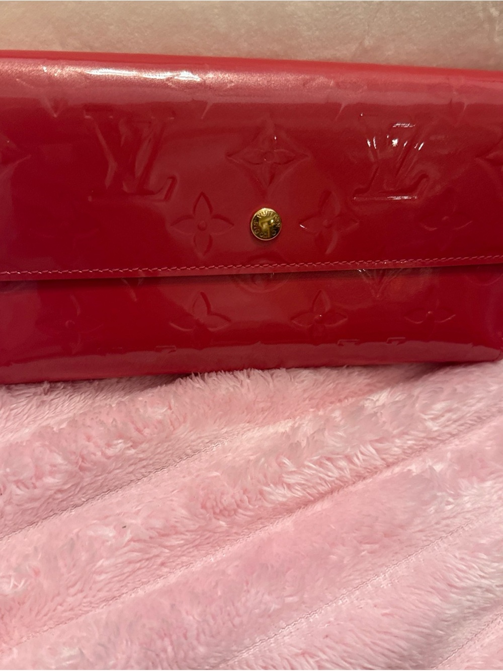 Louis Vuitton Red Patent Monogram Envelope Clutch with Gold Snap